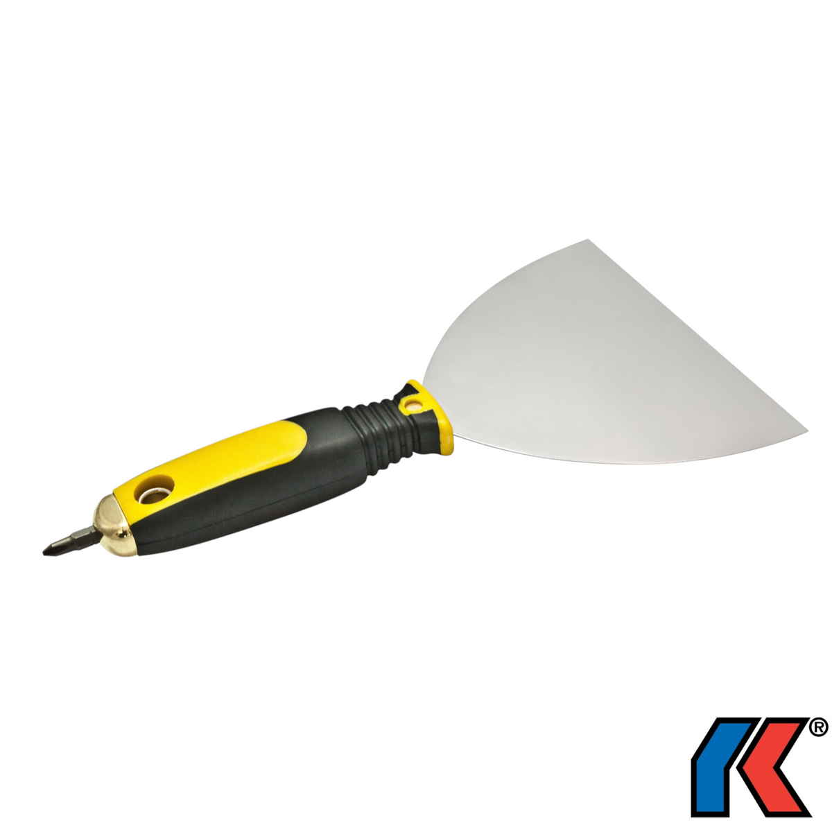 Werkfit Trockenbauspachtel 150 mm aus rostfreiem Stahl mit ergonomischem Softgriff und integriertem PH2 Bit