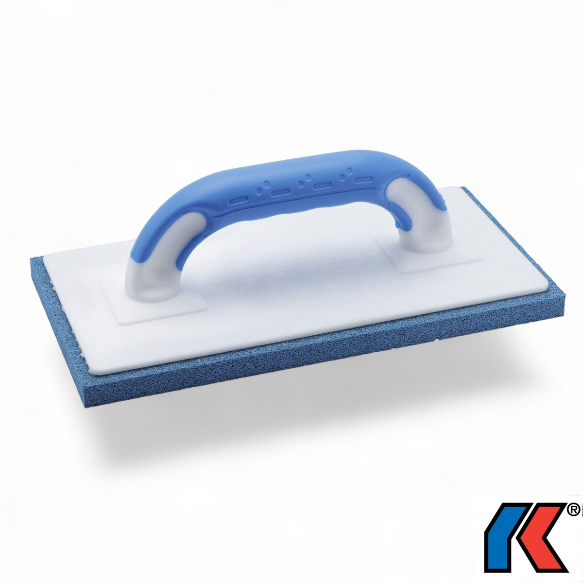 Werkfit Profi Reibebrett mit feinem blauem Schwammgummi und ergonomischem blau-weißem Kunststoffgriff