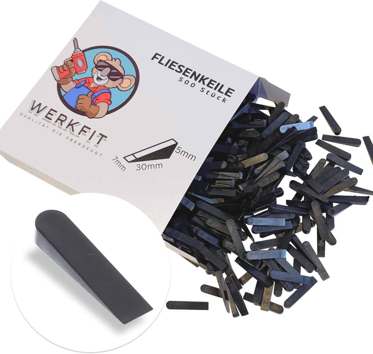 Fliesenkeile Kunststoff 30×7×0–5 mm – 500 Stück Abstandskeile für Fliesen