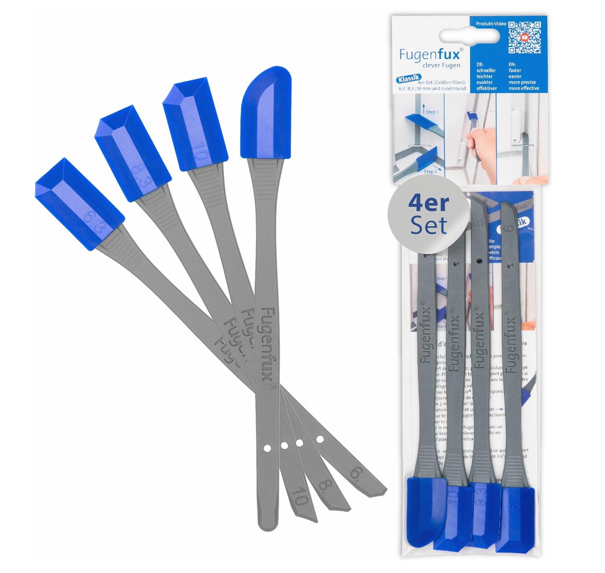 Fugenfux Klassiker, Fasen und Runden für Fliesen und Sanitär, Set 4-teilig