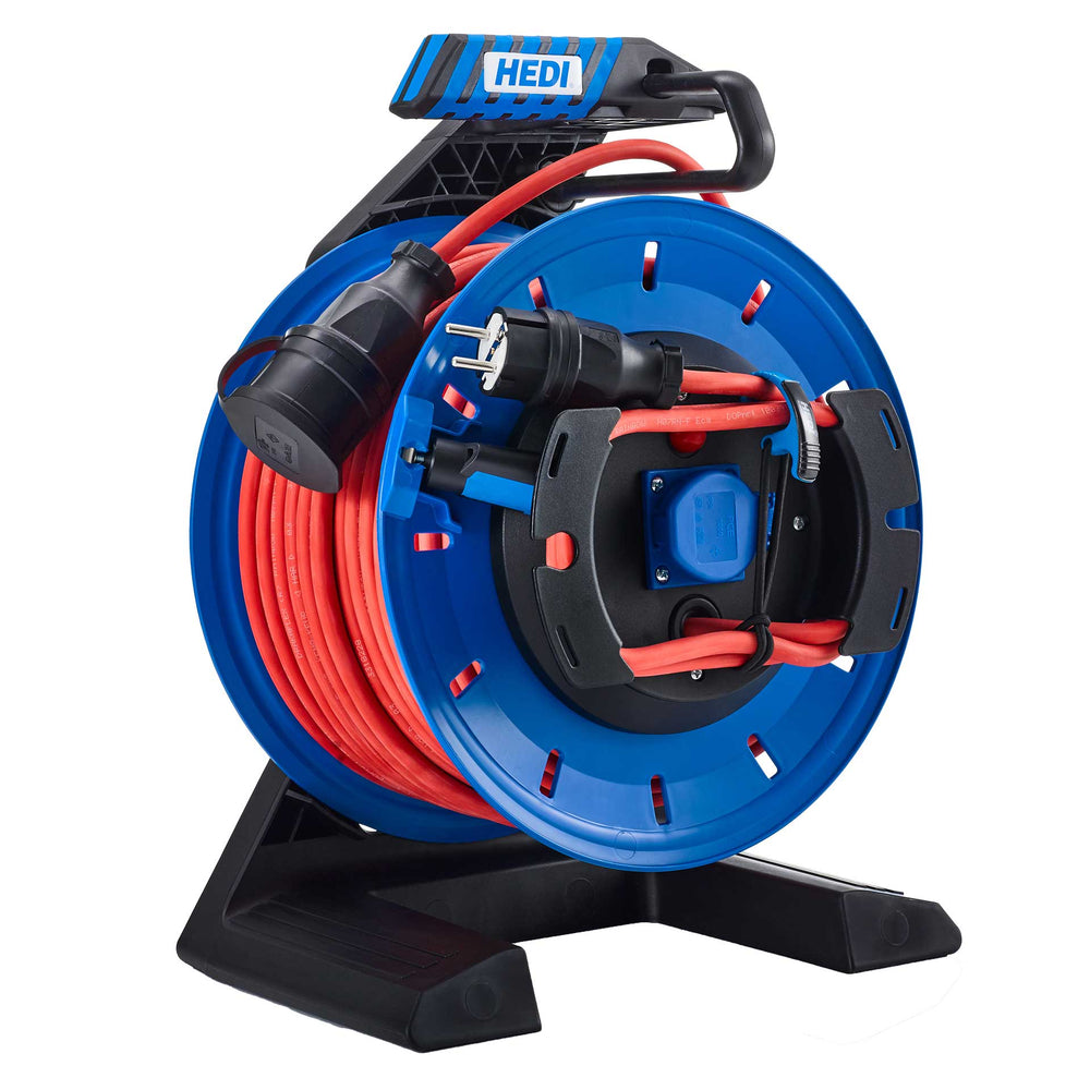 Vollkunststoff-Gerätekabeltrommel Champion Ø 290 mm, Schleifring, 40 m (H07RN-F 3G1,5), IP54 – 2× Schutzkontakt