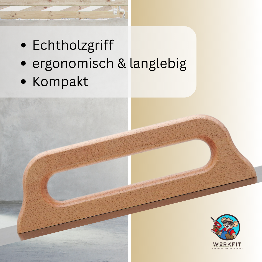 Kompakte Glättekelle Edelstahl – Naturholzgriff – 380 × 130 mm – Profiqualität