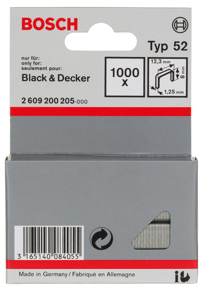 Flachdrahtklammer Typ 52, 12,3 x 1,25 x 8 mm, 1000er-Pack