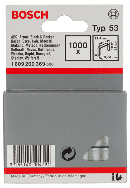 Feindrahtklammer Typ 53, 11,4 x 0,74 x 18 mm, 1000er-Pack