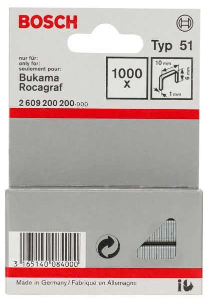 Flachdrahtklammer Typ 51, 10 x 1 x 6 mm, 1000er-Pack