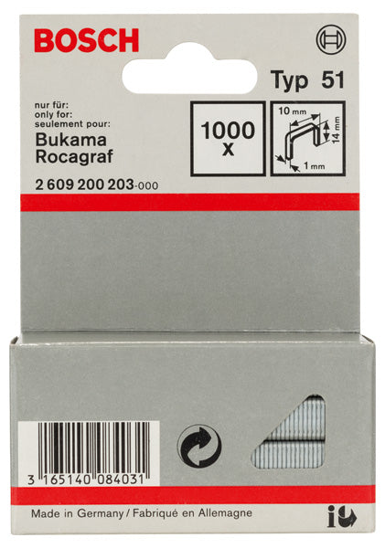 Flachdrahtklammer Typ 51, 10 x 1 x 14 mm, 1000er-Pack