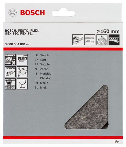 Polierfilz für Exzenterschleifer, weich, Klett, 160 mm, 2er-Pack