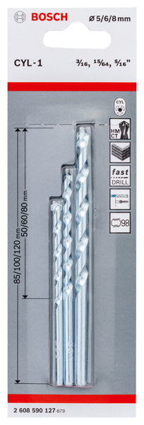 3-tlg. CYL-1 Steinbohrer-Set, 5/6/8 mm
