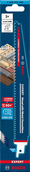 EXPERT Wood with Metal Demolition S1167XHM Säbelsägeblatt, 3 Stück