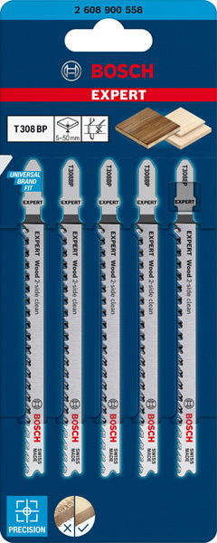 EXPERT ‘Wood 2-side clean’ T 308 BP Stichsägeblatt, 5 Stück
