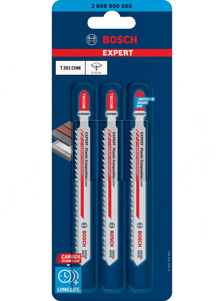 EXPERT ‘Plastic Composites Clean’ T 301 CHM Stichsägeblatt, 3 Stück