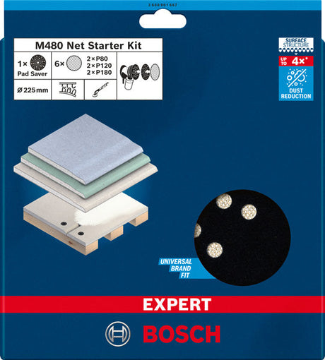EXPERT M480 Schleifnetz-Set, 225 mm, K 80/120/180/Schleiftellerschoner, 7 Stück