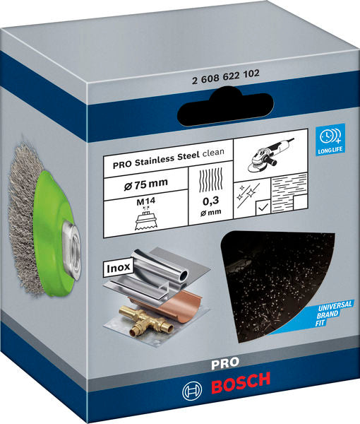 PRO Stainless Steel clean Topfbürste, 75 x 0,3 mm, Gewinde