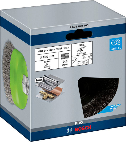 PRO Stainless Steel clean Topfbürste, 100 x 0,3 mm, Gewinde