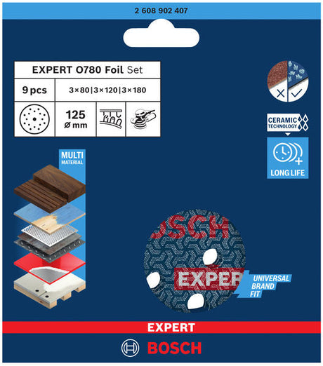 EXPERT O780 Foil Schleiffolien-Set, 125 mm, G80/G120/G180, 9-tlg.