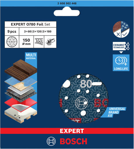 EXPERT O780 Foil Schleiffolien-Set, 150 mm, G80/G120/G180, 9-tlg.