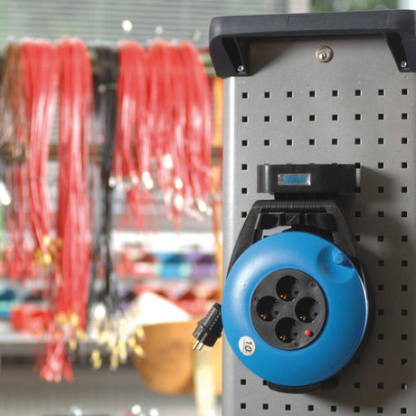 Kabelbox 10 m H05VV-F 3G1,5 4-fach Schuko IP20 blau/schwarz