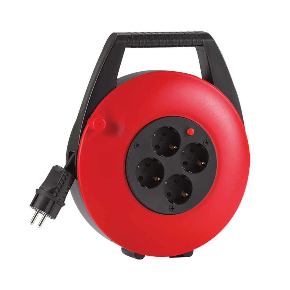 Kabelbox 15 m H05VV-F 3G1,5 4-fach Schuko IP20 rot/schwarz