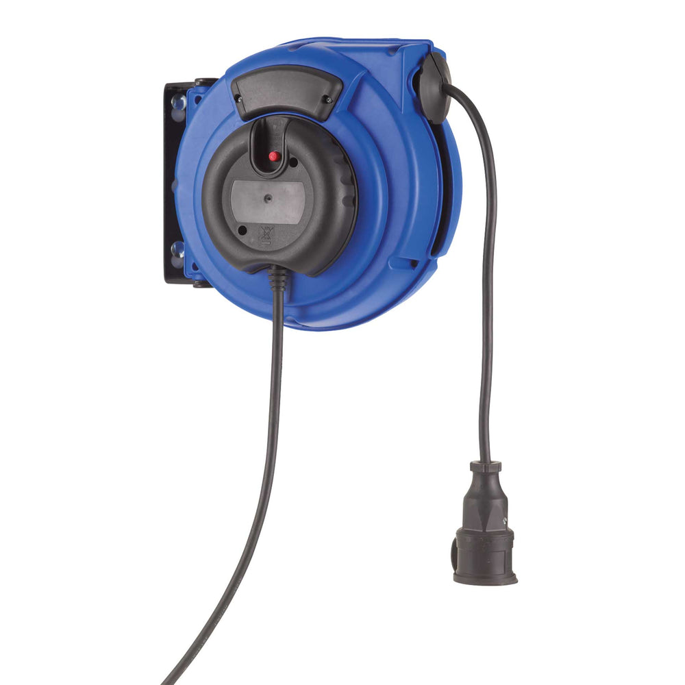 Federzugtrommel 230 V / 16 A, 15 m (H07RN-F 3G1,5), IP24 – Schutzkontaktkupplung & Schukostecker