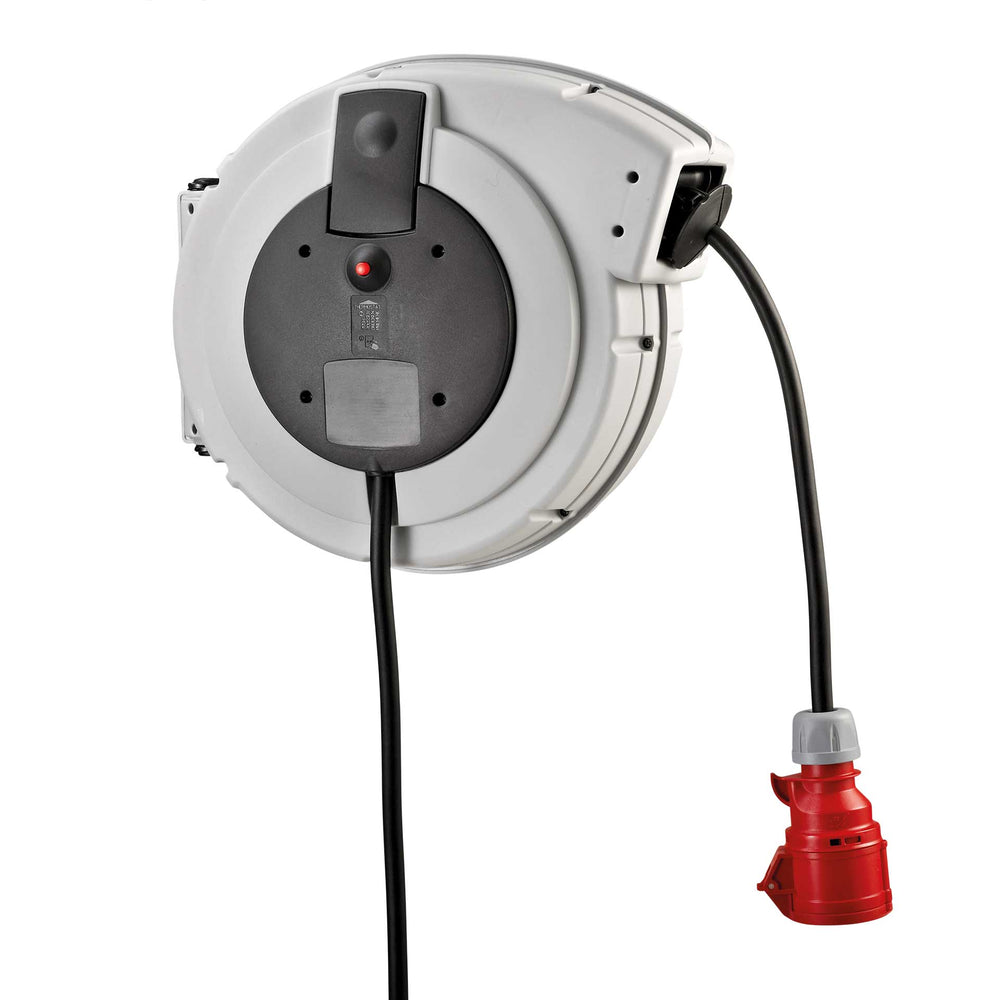 Federzugtrommel Drehstrom 400 V / 16 A, 15 m (H07RN-F 5G2,5), IP24 – CEE 5×16 A Kupplung & CEE-Stecker