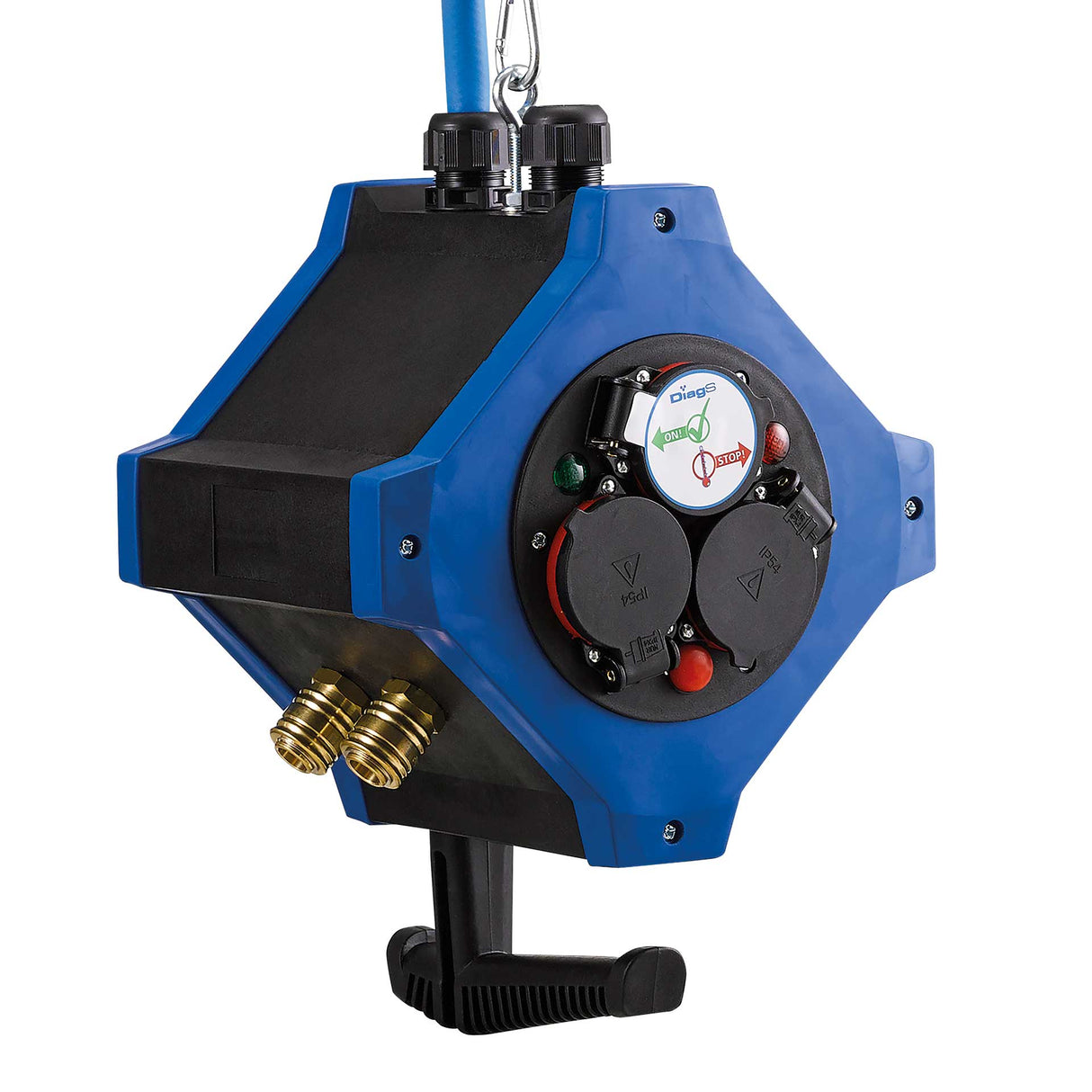 Energie-Hängeverteiler e.STATION Kombi Energie/Druckluft 230 V / 16 A, IP44 – 6× Schutzkontakt & 2× Druckluftkupplungen