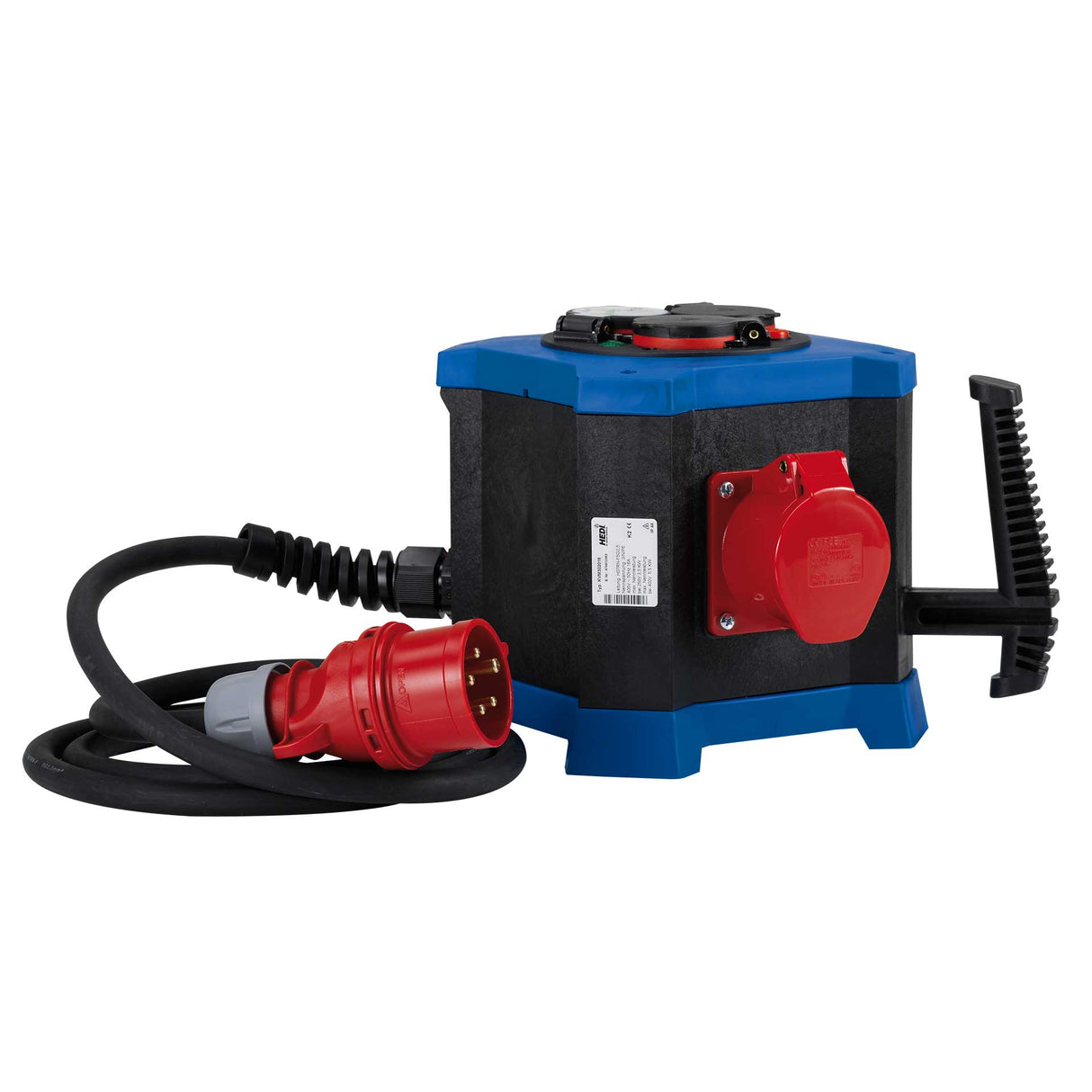Mobiler Steckdosenverteiler m.STATION 400 V / 16 A, IP44 – 2× CEE 5×16 A & 1× 3-fach Schutzkontakt, Thermoschutz & DiagS