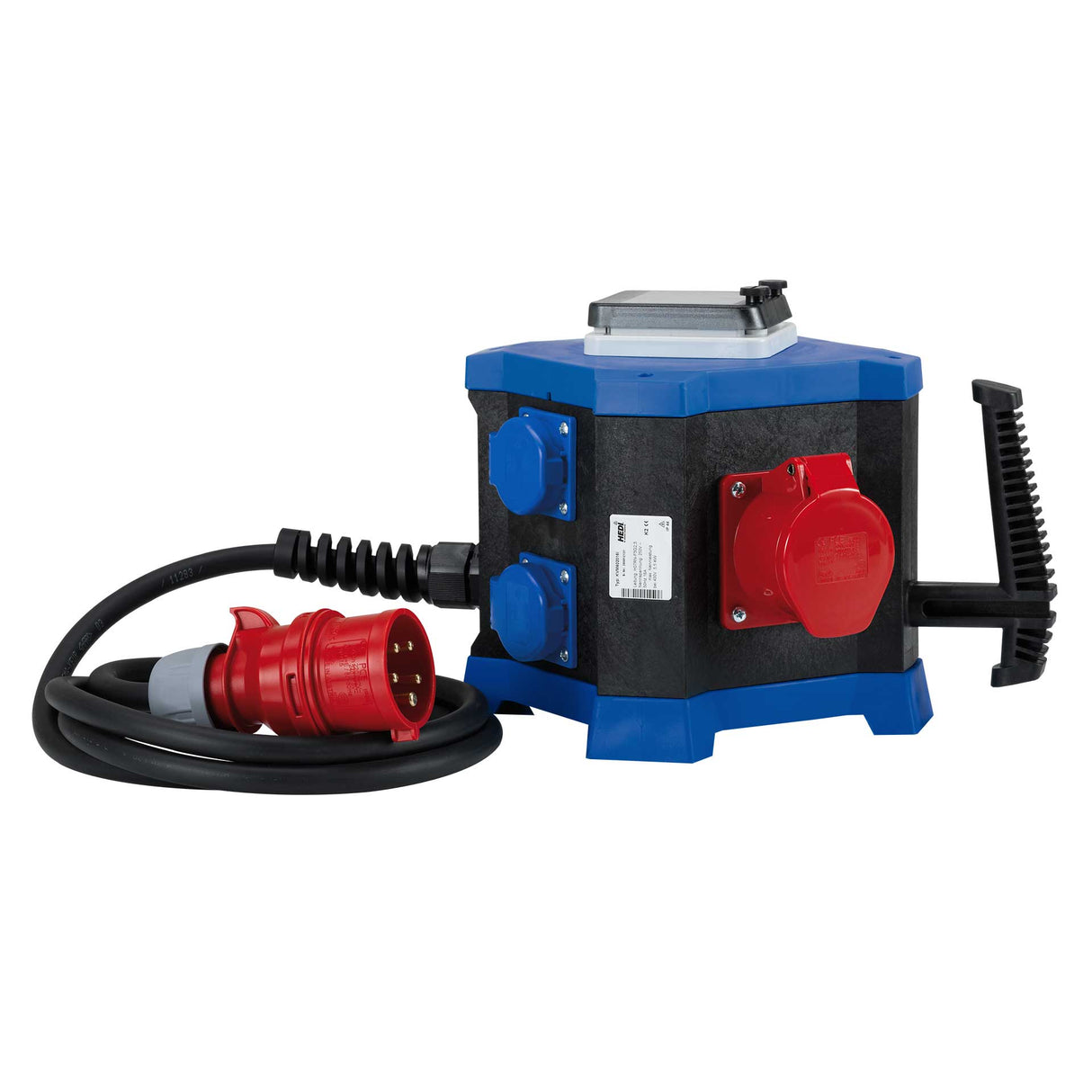 Mobiler Steckdosenverteiler m.STATION 400 V / 32 A, IP44 – 1× CEE 5×32 A, 1× CEE 5×16 A & 4× Schutzkontakt