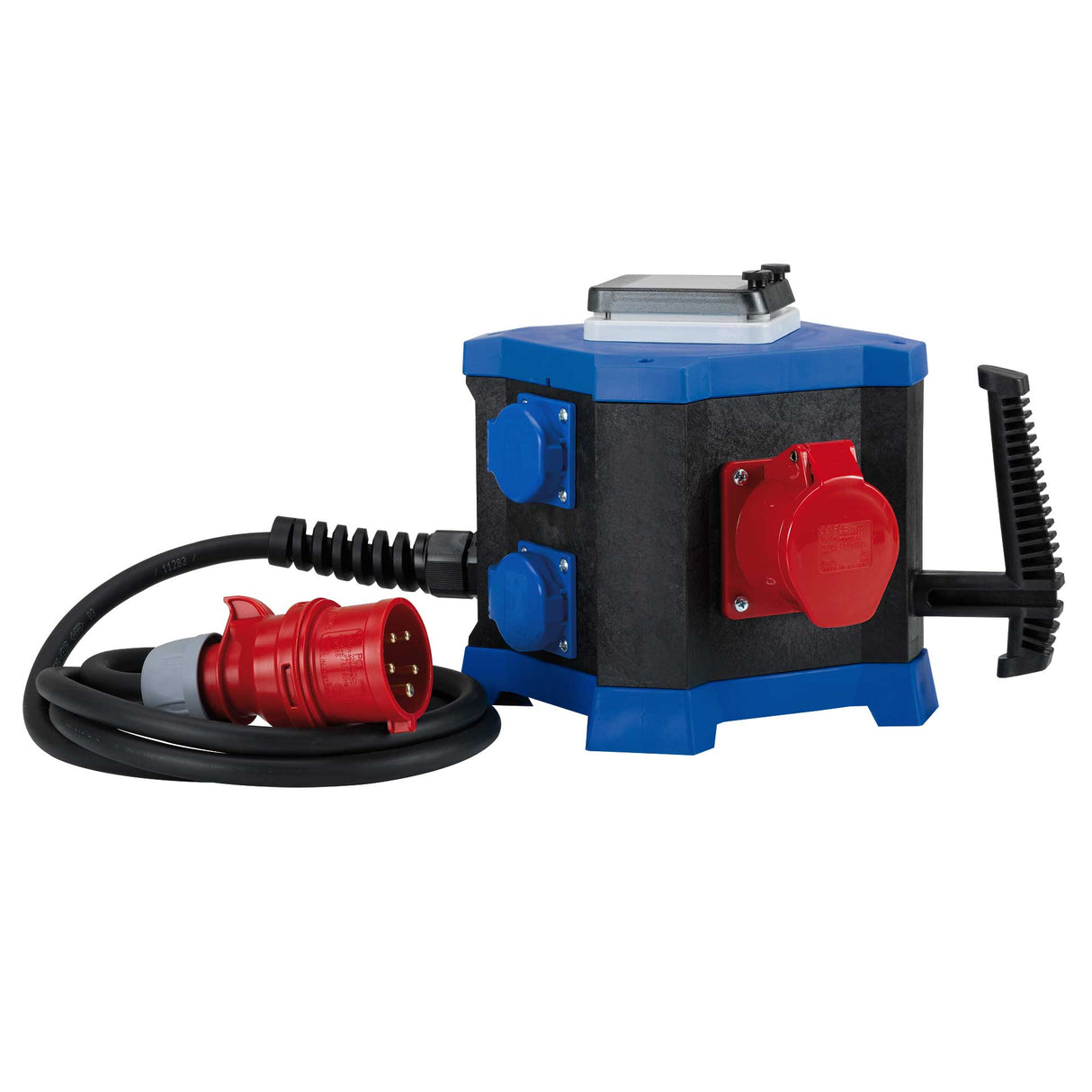 Mobiler Steckdosenverteiler m.STATION 400 V / 16 A, IP44 – 2× CEE 5×16 A, 4× Schutzkontakt, RCD 40/0,03 A Typ A