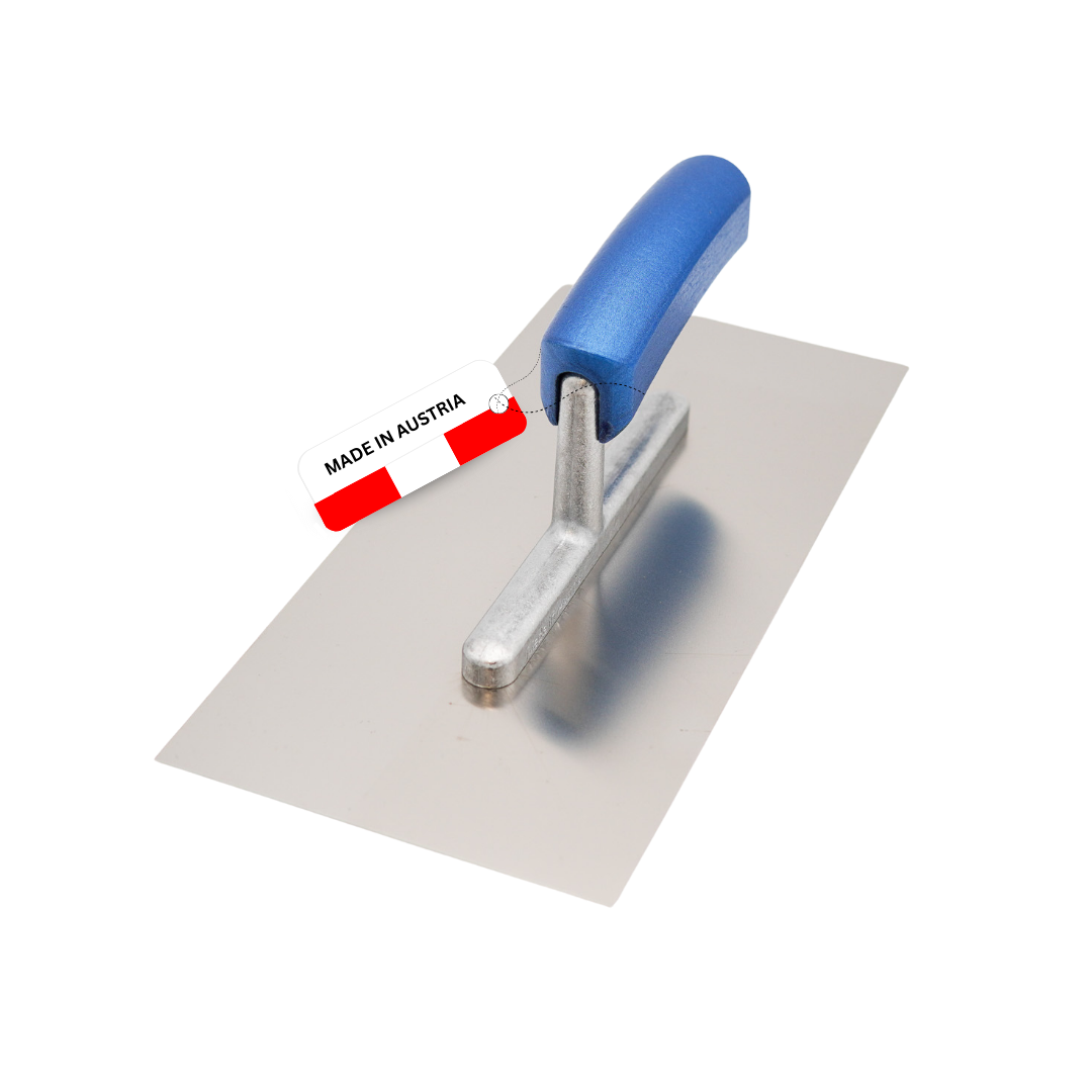 Glättekelle Edelstahl rostfrei – Blauer Buchenholzgriff – Profi Qualität