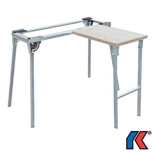 Werkfit Arbeitstisch TopLine mit einer Tischerweiterung aus hellem Holz und stabilem verzinktem Metallgestell
