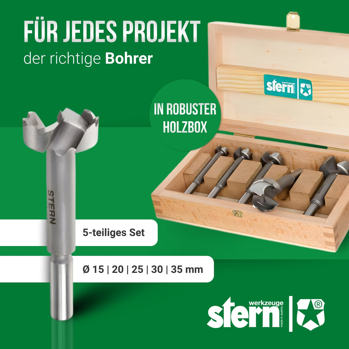 Forstnerbohrer Set Holz – STERN 5-teilig Ø 15–35 mm – Für Hartholz & Weichholz – Profi Qualität