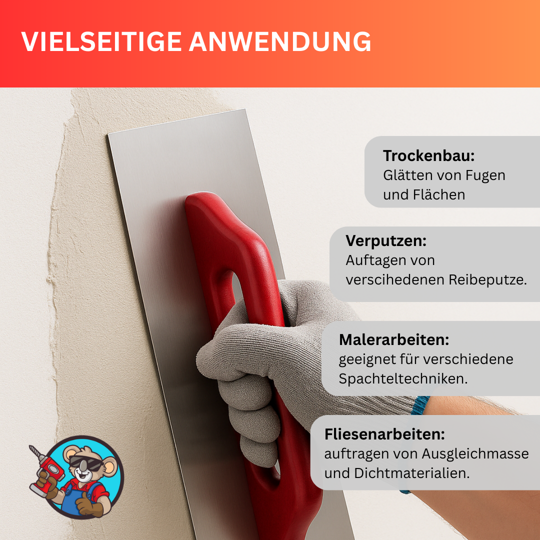 Glättekelle Edelstahl rostfrei – Profiqualität – Roter Buchenholzgriff – 500 × 130 mm