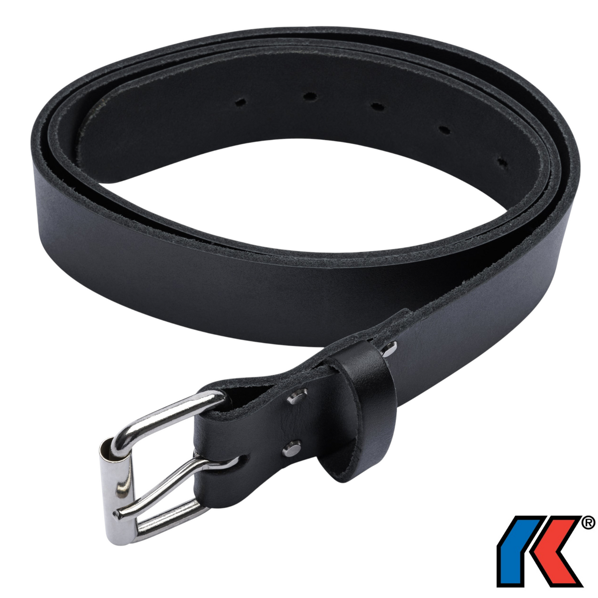 Werkfit schwarzer Ledergürtel mit silberner Metallschnalle, 1200 x 50 mm