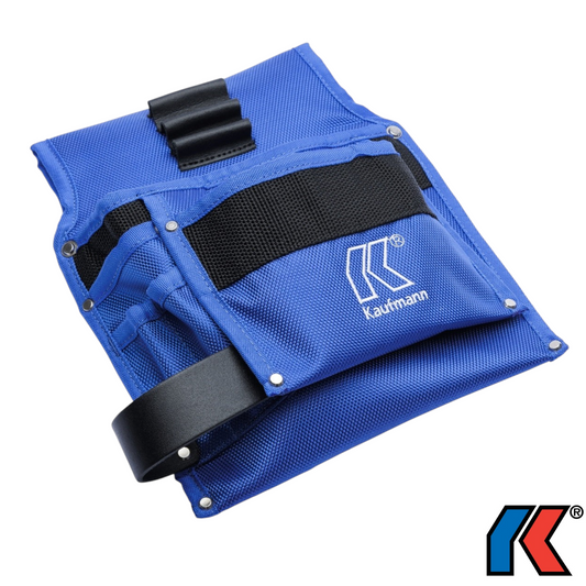 Blaue Werkfit Nageltasche aus robustem Textil mit zwei Fächern, Hammerschlaufe und verstärkten Nieten
