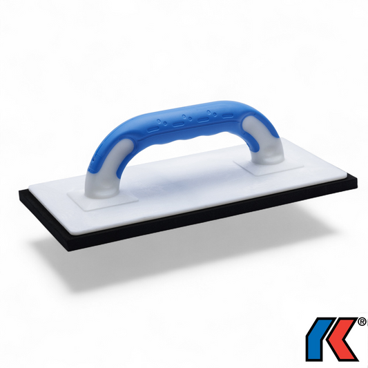 Werkfit Profi Reibebrett mit schwarzer Moosgummi-Auflage und ergonomischem blau-weißem Kunststoffgriff