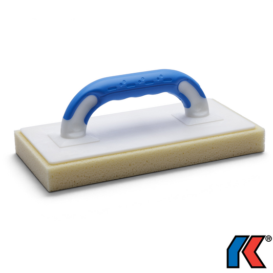 Werkfit Profi Hydro Fliesenwaschbrett mit blau-grauem Kunststoffgriff und gelbem Schwammbelag 280 x 140 mm