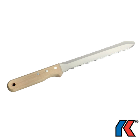 Werkfit Dämmstoffmesser mit langer, gezahnter Edelstahlklinge und ergonomischem Holzgriff für präzise Schnitte
