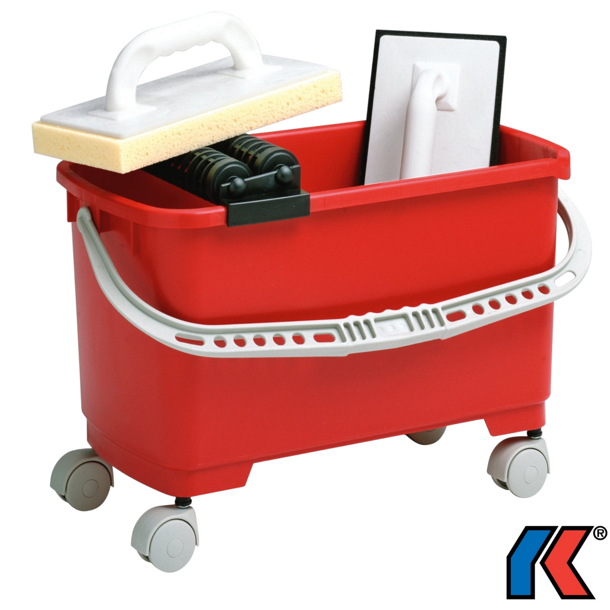 Werkfit Fliesen-Waschset FLIESENPROFI OPTIMUM mit rotem Eimer, Rollenaufsatz, Schwammbrett und Reibebrett