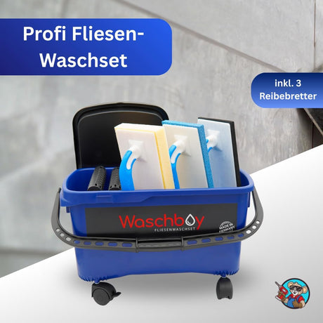 Fliesen Waschset 22 Liter – Waschboy mit Noppenrollen, Ausdrücksieb & Reibebrettern