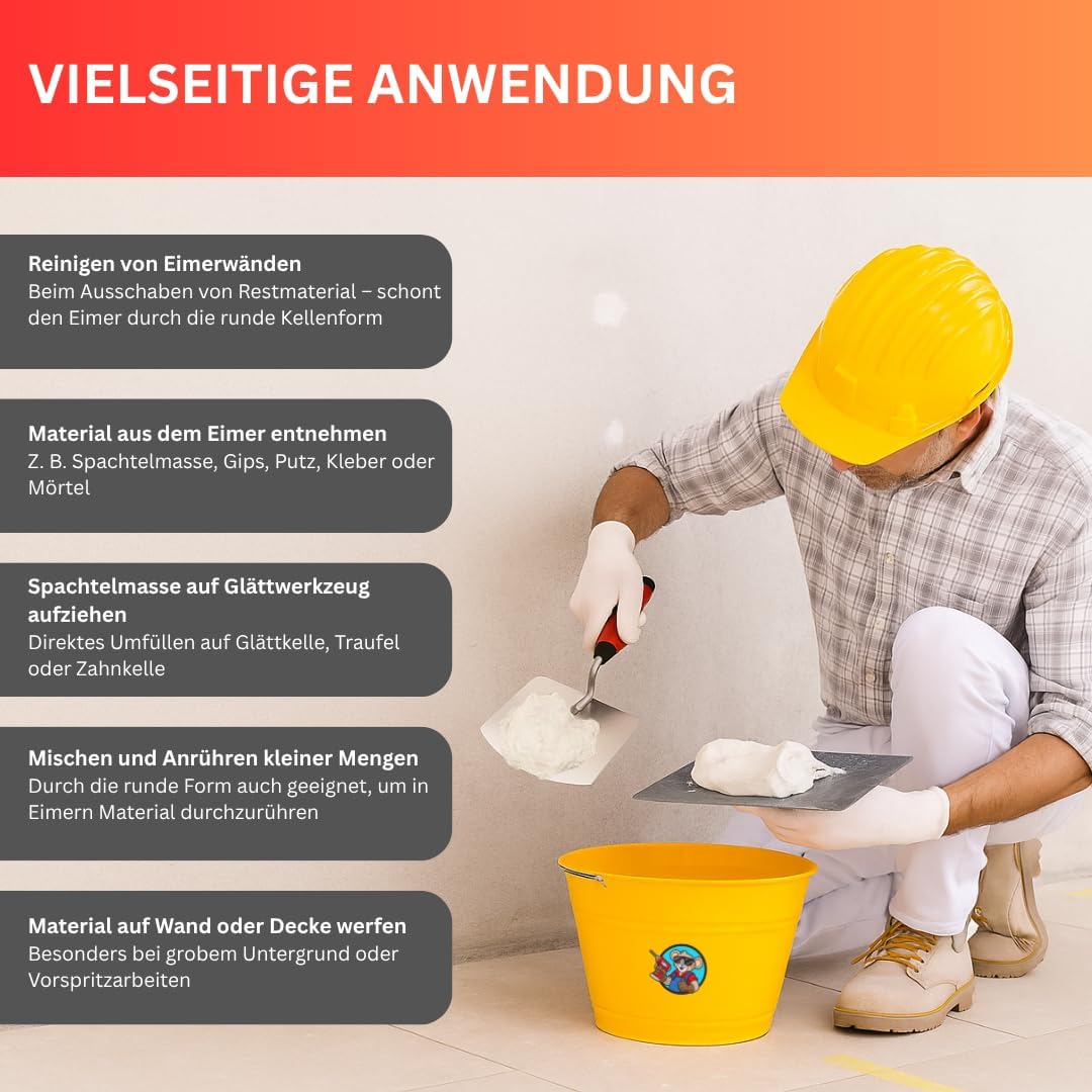 Rostfreie Eimerkelle 140 mm – Mörtelkelle mit Softgriff