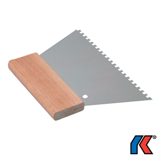 Werkfit Kleberverteilspachtel in Trapezform mit gezahnter Metallklinge und ergonomischem Holzgriff