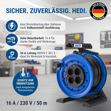 Kabeltrommel Generation 7 Coworker 50 m – Vollkunststoff – PVC-Kabel H05VV-F 3G1,5 – 4-fach Schuko mit Thermoschutz – IP20