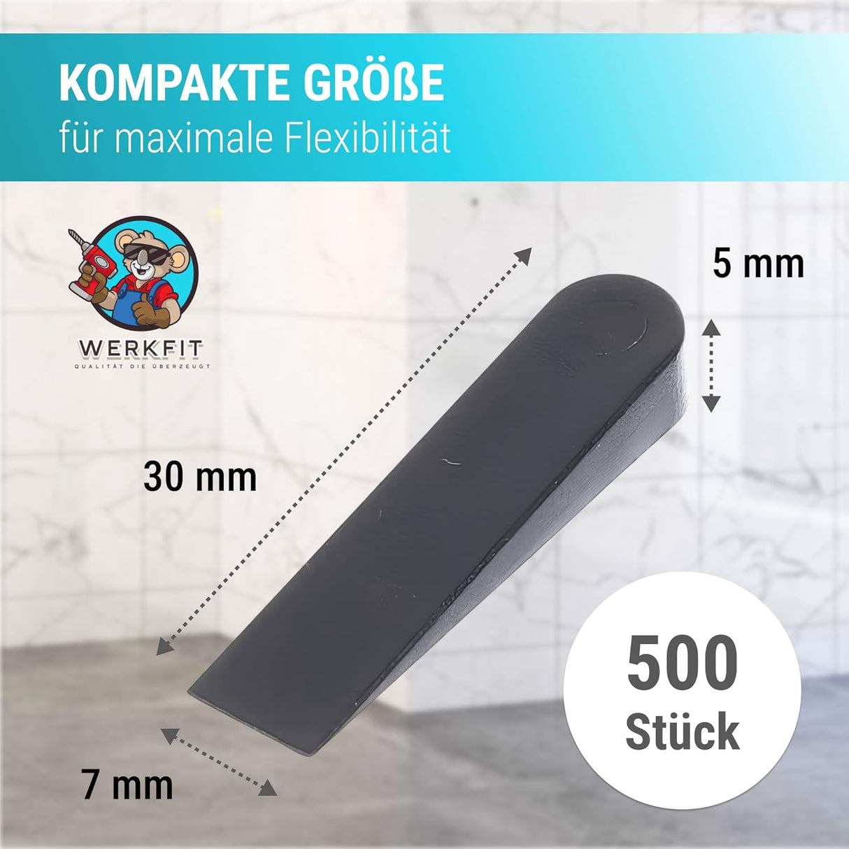 Fliesenkeile Kunststoff 30×7×0–5 mm – 500 Stück Abstandskeile für Fliesen