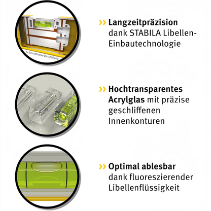 Werkfit Wasserwaage Type 96-2 K mit Stabila Libellentechnologie, Acrylglas-Libellen und fluoreszierender Flüssigkeit