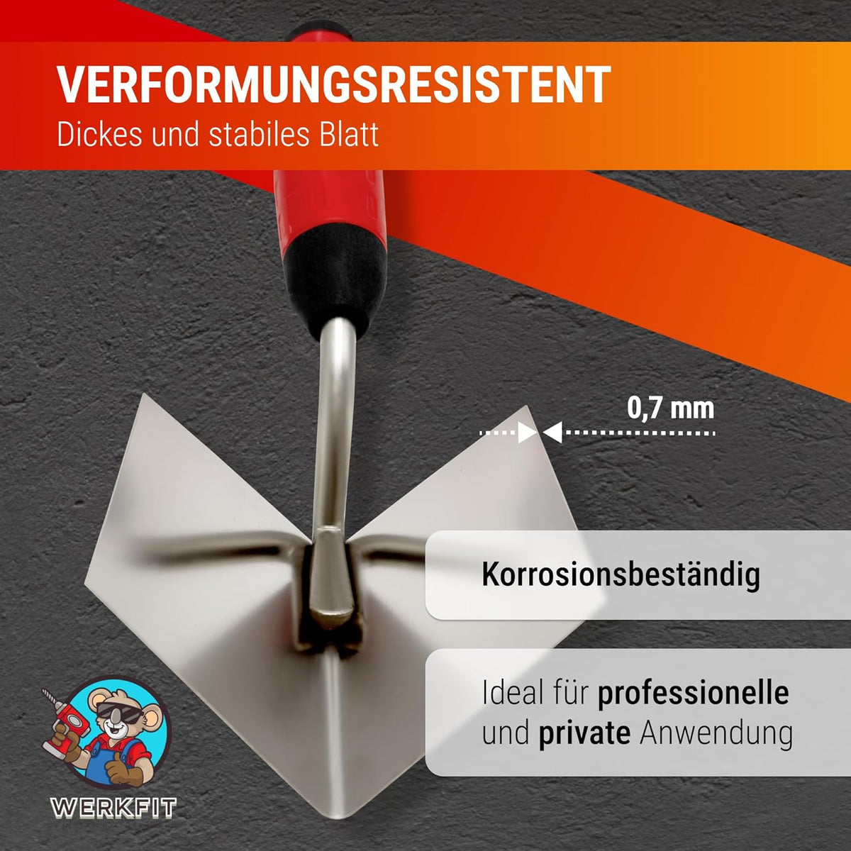 Eckenkelle Edelstahl – Innen- und Außenecke – 80 × 60 mm