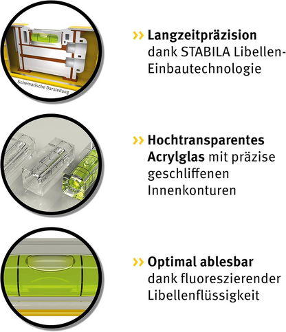 Werkfit STABILA Elektriker Set mit hochtransparenten Acrylglas-Libellen und fluoreszierender Flüssigkeit für Präzision