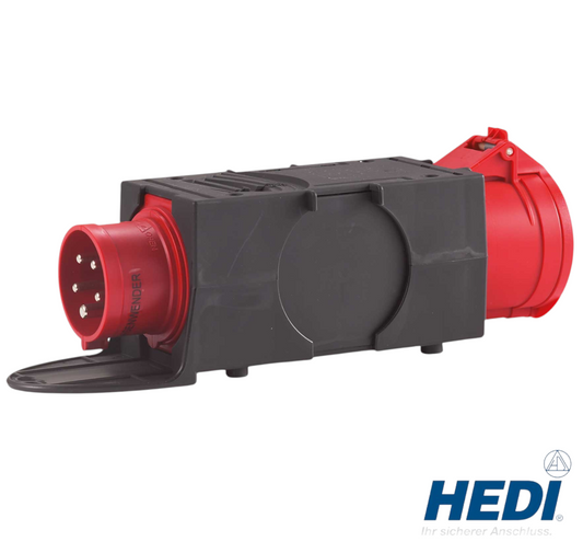 Werkfit Drehstrom-Adapterstecker 16A auf 32A mit rotem CEE-Stecker und schwarzem Gehäuse