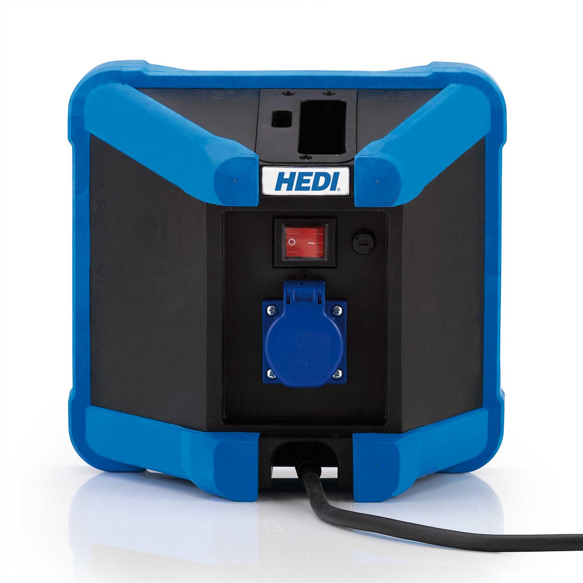 Werkfit LEDCUBE Classic Arbeitsleuchte mit 30 Watt und 5.200 Lumen, blaues Gehäuse mit Steckdose und Ein-Aus-Schalter