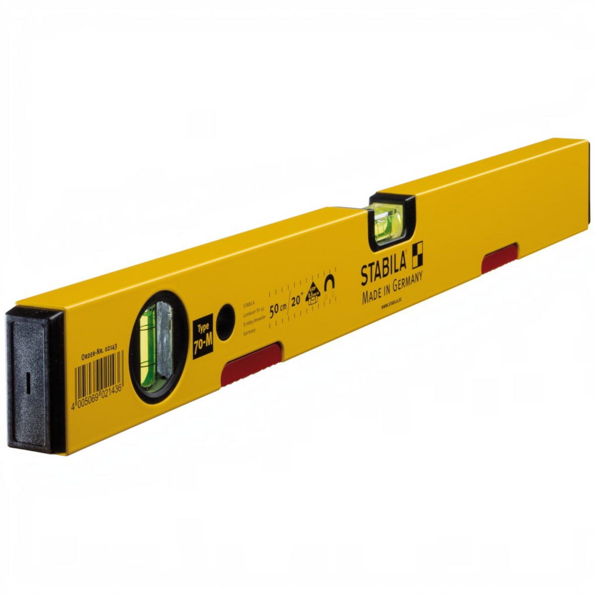Werkfit Stabila Wasserwaage Type 70 M aus gelbem Aluminium mit Seltenerd-Magnetsystem und Libellen