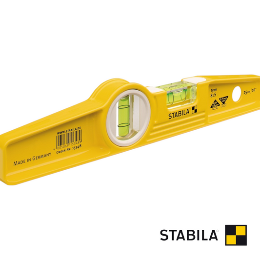 Werkfit Stabila Torpedo-Wasserwaage Typ 81 S in Gelb mit 25 cm Länge und zwei Libellen für präzise Messungen